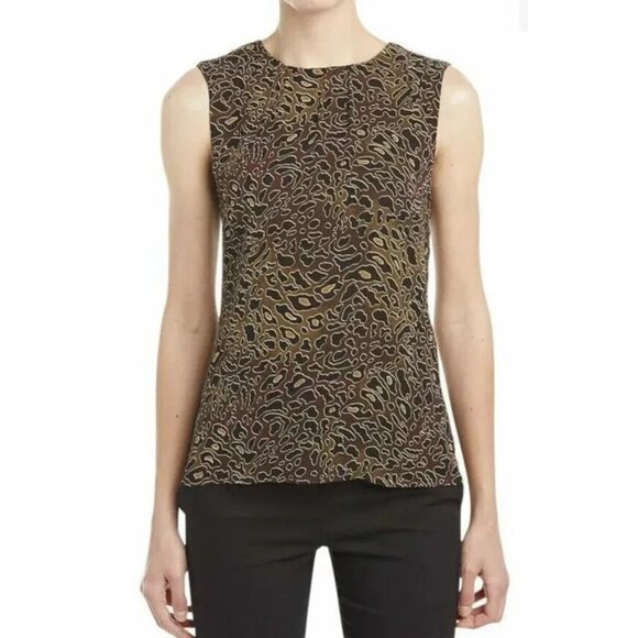 Tory Burch Tanya Women's Size 2 Brown Silk Abstract Leopard Sleeveless Blouse - Picture 1 of 13